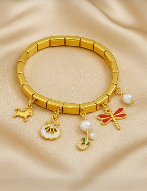 Elegant Gold-Plated Stainless Steel Charm Bracelet - Adjustable & Hypoallergenic