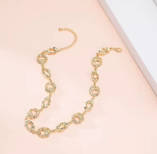 Stainless Steel Chunky Textured Interlocking Link Gold-Tone Statement Necklace