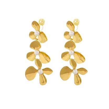 Elegant Gold Flower Drop Earrings