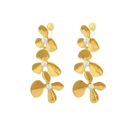 Elegant Gold Flower Drop Earrings