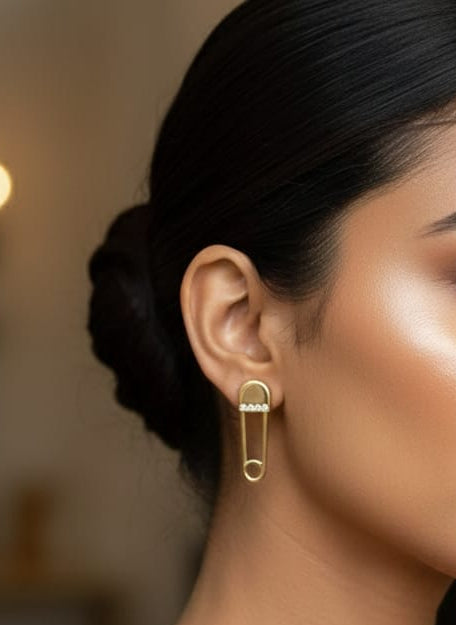 Chic Pave CZ Gold-Plated Safety Pin Earrings