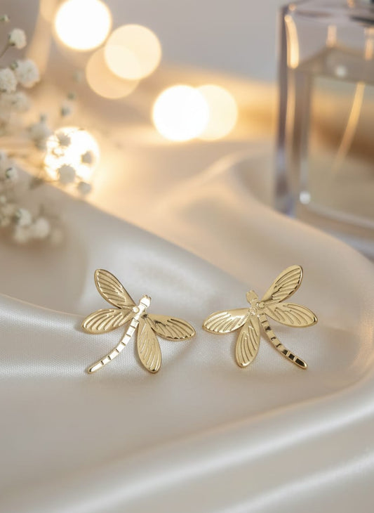 Dainty Dragonfly Gold Plated Stainless Steel Earrings